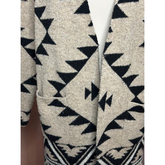 Frye Aztec Cozy Open Cardigan Patch Pockets Recycled Luxe Sz Large READ - Picture 9 of 11